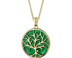 Zawieszka z żółtego złota z diamentem i emalią - drzewko - 0,005 ct - próba 375