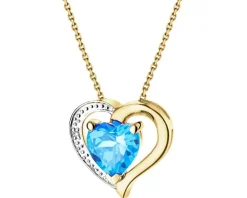 Zawieszka z żółtego złota z diamentem i topazem - serce - próba 375