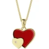 Zawieszka z żółtego złota z diamentem i emalią - serca - 0,004 ct - próba 375