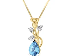 Zawieszka z żółtego złota z diamentami i topazem - róża, liście - próba 375