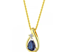 Zawieszka z żółtego złota z diamentem i szafirem - próba 585