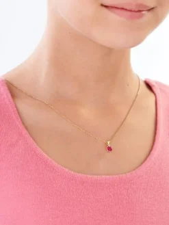 Zawieszka z żółtego złota z diamentem i rubinem syntetycznym - serce - próba 375