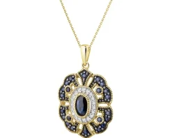 Zawieszka z żółtego złota z diamentami i szafirami - próba 585