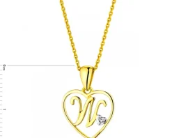 Zawieszka z żółtego złota z diamentem - litera W, serce - 0,005 ct - próba 585