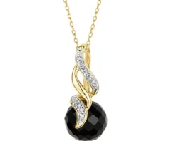 Zawieszka z żółtego złota z diamentami i onyksem - próba 585