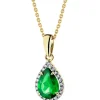 Zawieszka z żółtego złota z diamentami i szmaragdem syntetycznym - próba 375