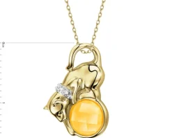 Zawieszka z żółtego złota z diamentem i cytrynem - kot - próba 375