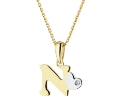 Zawieszka z żółtego złota z diamentem - litera N - 0,004 ct - próba 375