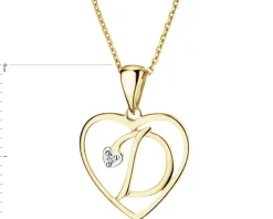 Zawieszka z żółtego złota z diamentem - litera D, serce - 0,005 ct - próba 375