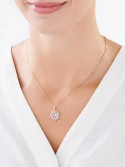 Zawieszka z żółtego złota z diamentami i ametystem - liście - próba 585