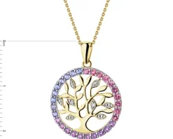 Zawieszka z żółtego złota z diamentami, kamieniami szlachetnymi i ozdobnymi - drzewko - próba 375