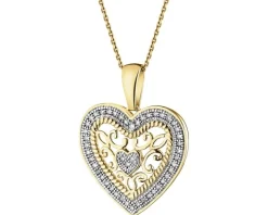 Zawieszka z żółtego złota z diamentami - serce - 0,14 ct - próba 585