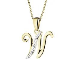Zawieszka z żółtego złota z diamentem - litera W - 0,003 ct - próba 375