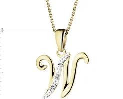 Zawieszka z żółtego złota z diamentem - litera W - 0,003 ct - próba 375