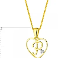 Zawieszka z żółtego złota z diamentem - litera P, serce - 0,005 ct - próba 585