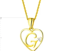 Zawieszka z żółtego złota z diamentem - litera G, serce - 0,005 ct - próba 375