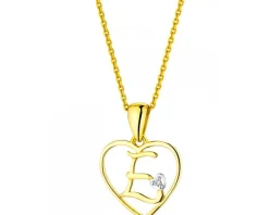 Zawieszka z żółtego złota z diamentem - litera E, serce - 0,005 ct - próba 375