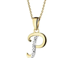 Zawieszka z żółtego złota z diamentem - litera P - 0,003 ct - próba 375