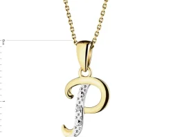 Zawieszka z żółtego złota z diamentem - litera P - 0,003 ct - próba 375