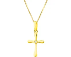 Zawieszka z żółtego złota z diamentem - krzyż - 0,005 ct - próba 585