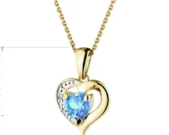 Zawieszka z żółtego złota z diamentem i topazem - serce - próba 375