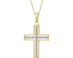 Zawieszka z żółtego złota z diamentami - krzyż - 0,06 ct - próba 585