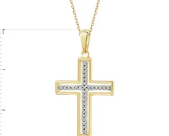 Zawieszka z żółtego złota z diamentami - krzyż - 0,06 ct - próba 585