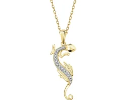 Zawieszka z żółtego złota z diamentami - jaszczurka - 0,087 ct - próba 585