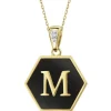 Zawieszka z żółtego złota z diamentem i onyksem - litera M - próba 375
