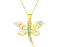 Zawieszka z żółtego złota z diamentami i kamieniami ozdobnymi - ważka - próba 375