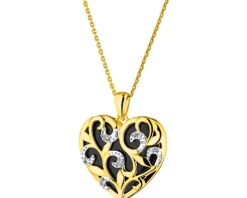 Zawieszka z żółtego złota z diamentami i onyksem - serce - próba 585