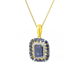 Zawieszka z żółtego złota z diamentami i szafirami syntetycznymi - próba 585