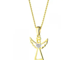 Zawieszka z żółtego złota z diamentem - aniołek, serce - 0,003 ct - próba 375