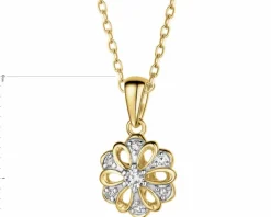 Zawieszka z żółtego złota z diamentami - kwiat - 0,05 ct - próba 585