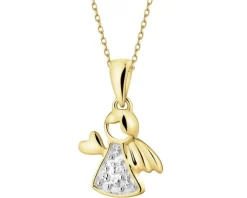 Zawieszka z żółtego złota z diamentami - aniołek - 0,007 ct - próba 585