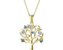 Zawieszka z żółtego złota z diamentami i topazami London Blue - drzewko - próba 375