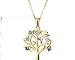 Zawieszka z żółtego złota z diamentami i topazami London Blue - drzewko - próba 375