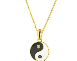 Zawieszka z żółtego złota z diamentami i emalią - yin yang - 0,01 ct - próba 375