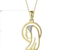 Zawieszka z żółtego złota z diamentami - medalik Matka Boska - 0,004 ct - próba 375