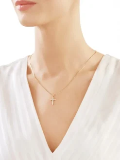 Zawieszka z żółtego złota z diamentami - krzyż - 0,05 ct - próba 585