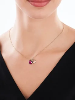 Zawieszka z żółtego złota z diamentami i emalią - serce - 0,01 ct - próba 375