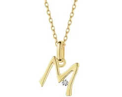 Zawieszka z żółtego złota z diamentem - litera M - 0,003 ct - próba 375