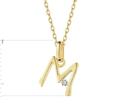Zawieszka z żółtego złota z diamentem - litera M - 0,003 ct - próba 375