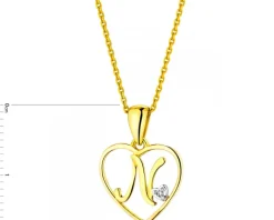 Zawieszka z żółtego złota z diamentem - litera N, serce - 0,005 ct - próba 375
