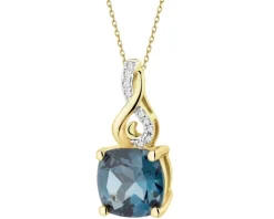 Zawieszka z żółtego złota z diamentami i topazem London Blue - próba 585