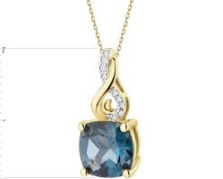 Zawieszka z żółtego złota z diamentami i topazem London Blue - próba 585