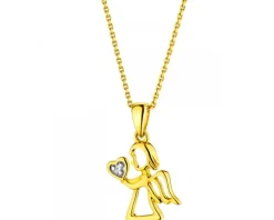 Zawieszka z żółtego złota z diamentem - aniołek, serce - 0,004 ct - próba 375