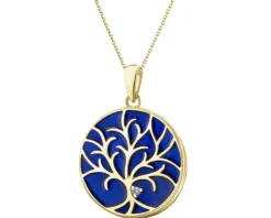 Zawieszka z żółtego złota z diamentem i emalią - drzewko - 0,005 ct - próba 375