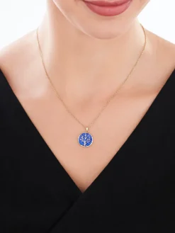 Zawieszka z żółtego złota z diamentem i emalią - drzewko - 0,005 ct - próba 375