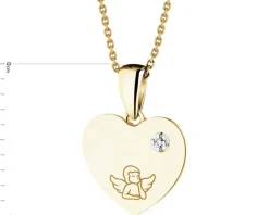 Zawieszka z żółtego złota z diamentem - serce, aniołek - 0,005 ct - próba 375